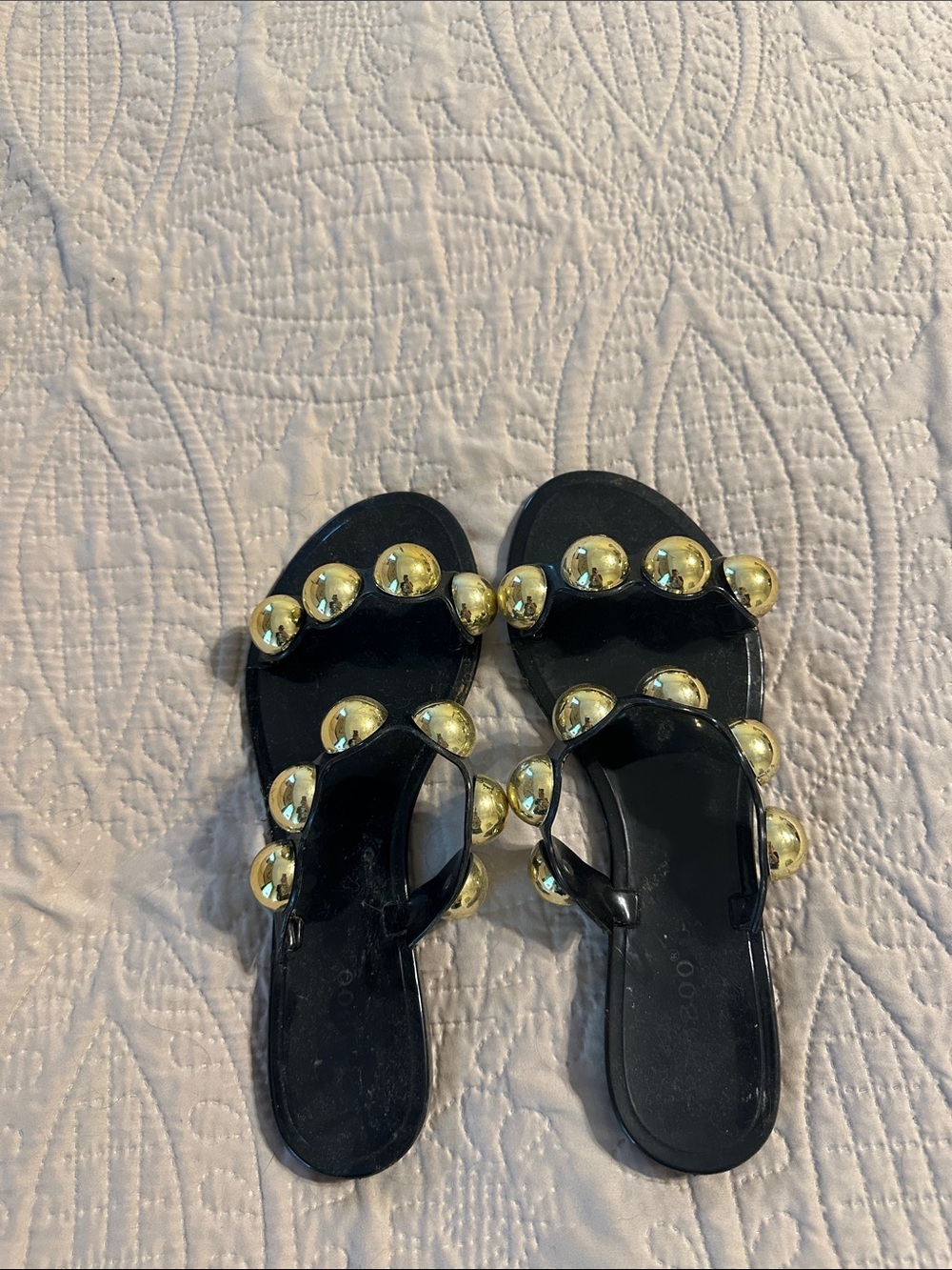 Black Women's Slide Sandals with Gold Stud Accents